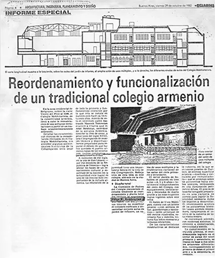 Nota en diario Clarín - Reordenamiento y funcionalización de un tradicional colegio armenio