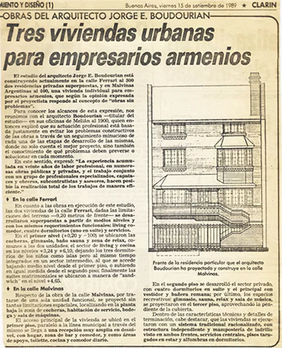 Nota en diario Clarín - Obras del Arquitecto Jorge E. Boudourian